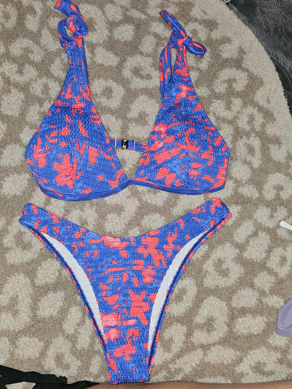 Blue & Red Floral Smocked Bikini Set